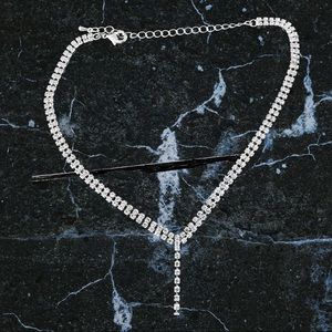 8” Choker with 16” string of rhinestones hanging